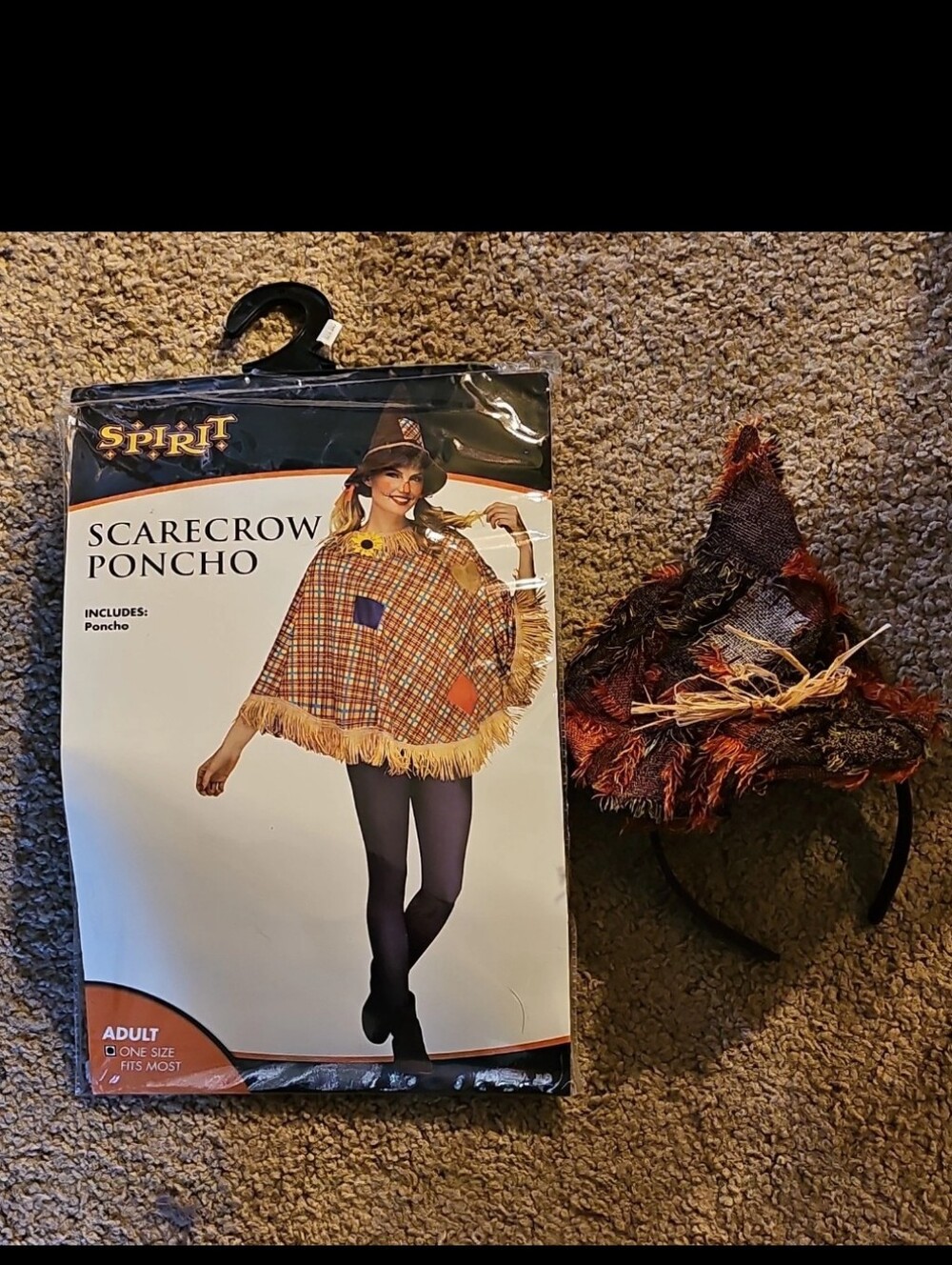 Spirit Halloween Scarecrow Poncho Costume And Headband Hat - Picture 2 of 6